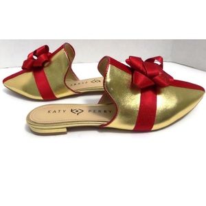 Katie Perry Stephanie gold flats with red bow!